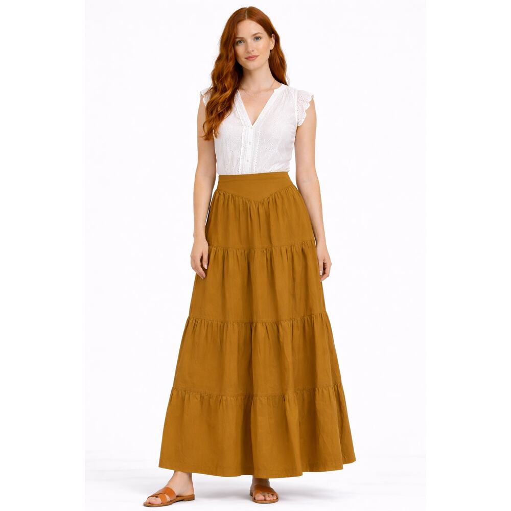 Doen Tiered Sanremo Maxi Skirt Coriander Organic Cotton Womens Size XL New